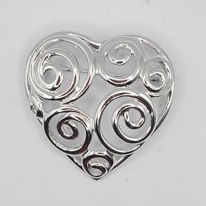 Vintage Heart Brooch Pin Silver Tone Love Valentines Large
